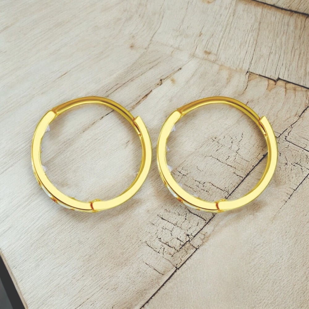 New! Perfect Gift! Solid 14K Gold Diamond Huggie Hoops. Small Solid Gold Hoops - Picture 4 of 6
